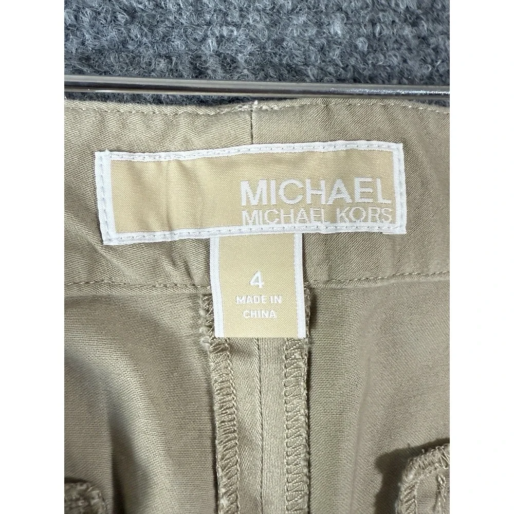 Michael Kors Women's Khaki Shorts Size 4 Gold Zipper Detail Dressy Bermuda‎
